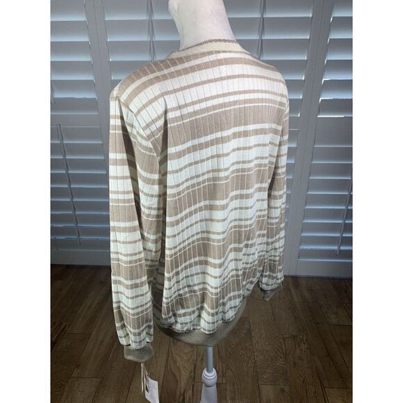 New Vtg Cricket Lane Top Blouse M Ivory/Tan Stripe Swiss Chalet Cottage 80s Sear - Picture 8 of 12